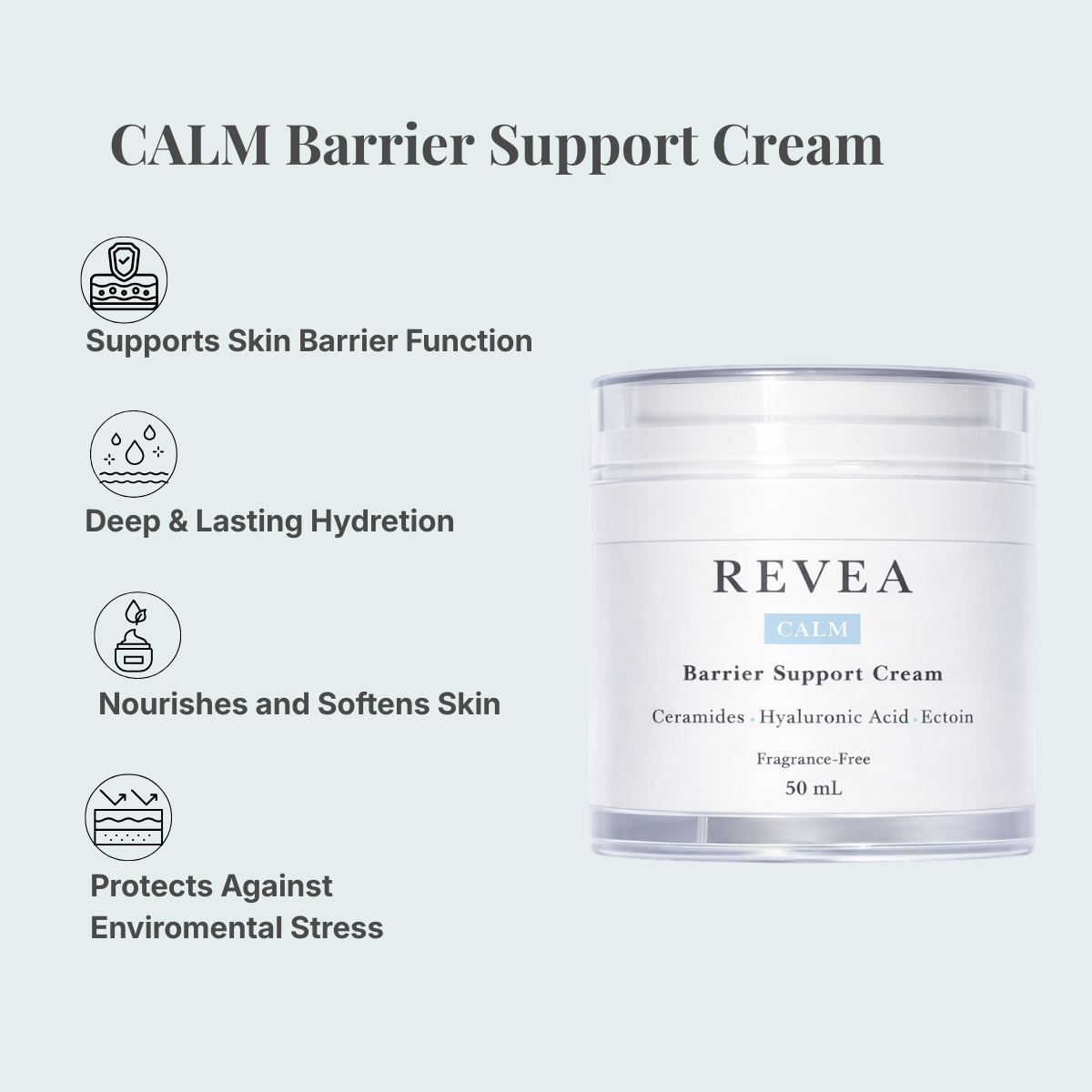 REVEA CALM Barrier Support Cream 50ml moisturiser supporting skin barrier hydration and comfort for sensitive skin Australia