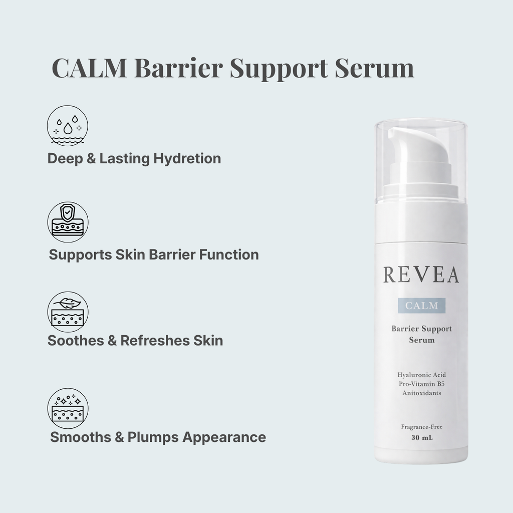 REVEA CALM Barrier Support Serum with hyaluronic acid and pro-vitamin B5 panthenol for sensitive dry Australian skin hydration and barrier support