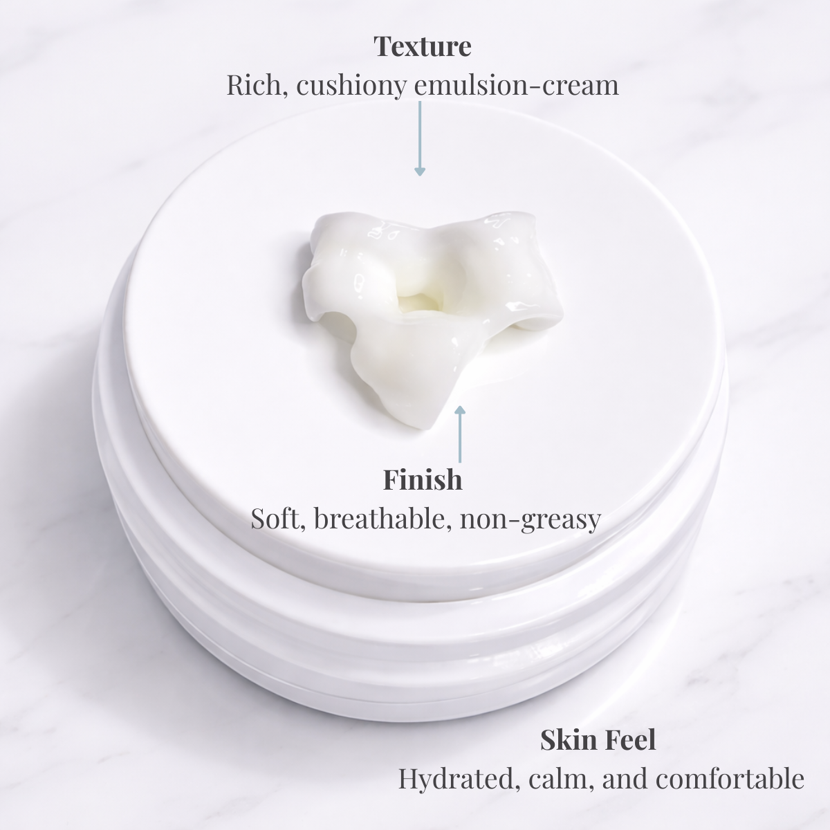 REVEA CALM Barrier Support Cream rich emulsion texture, hydrating ceramide moisturiser for sensitive dry skin Australia