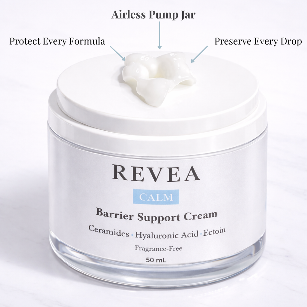 REVEA CALM Barrier Support Cream airless pump jar 50ml ceramide moisturiser for sensitive dry skin Australia